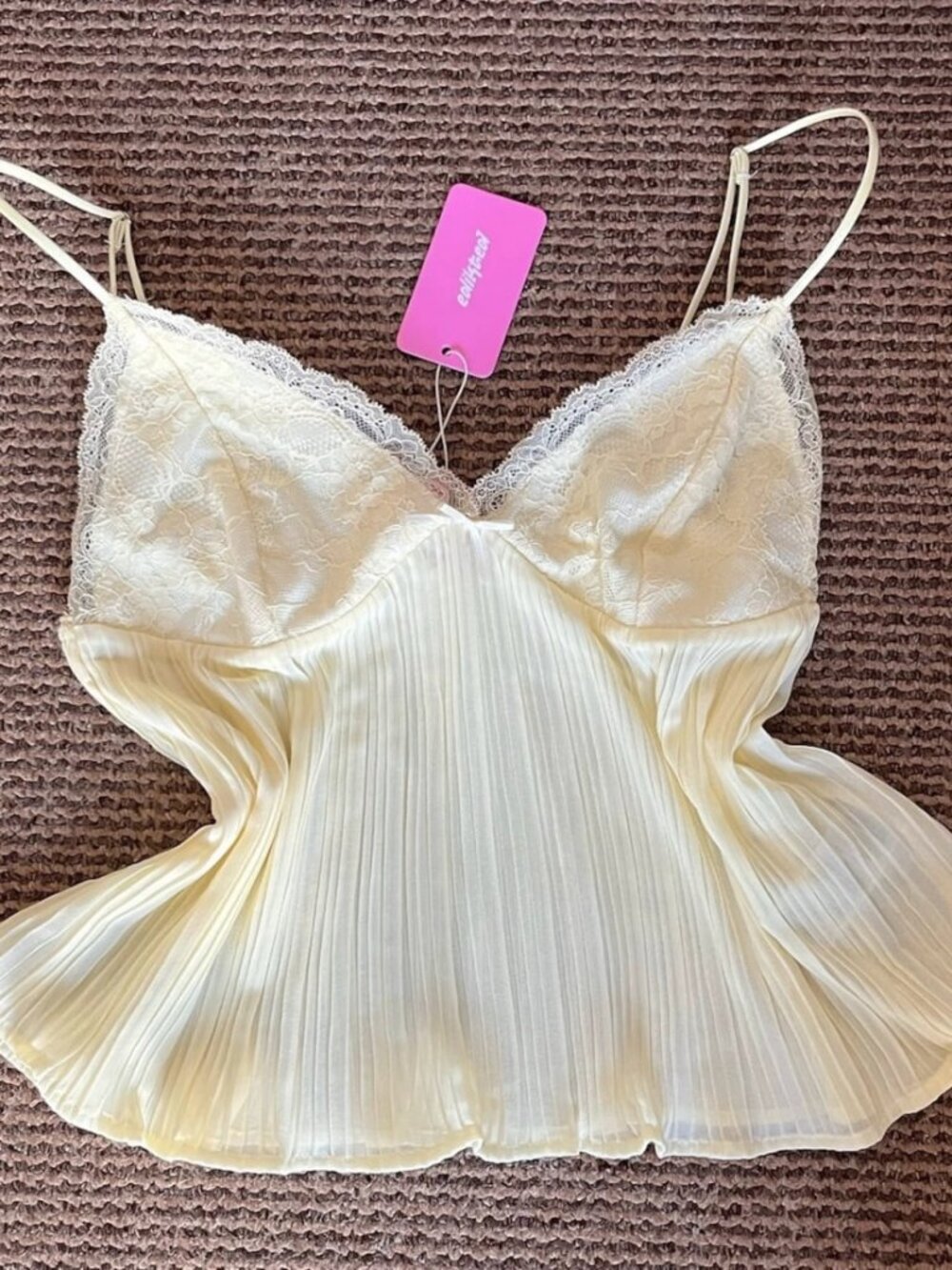 Cream Lace Pleated Babydoll Camisole Top Size M